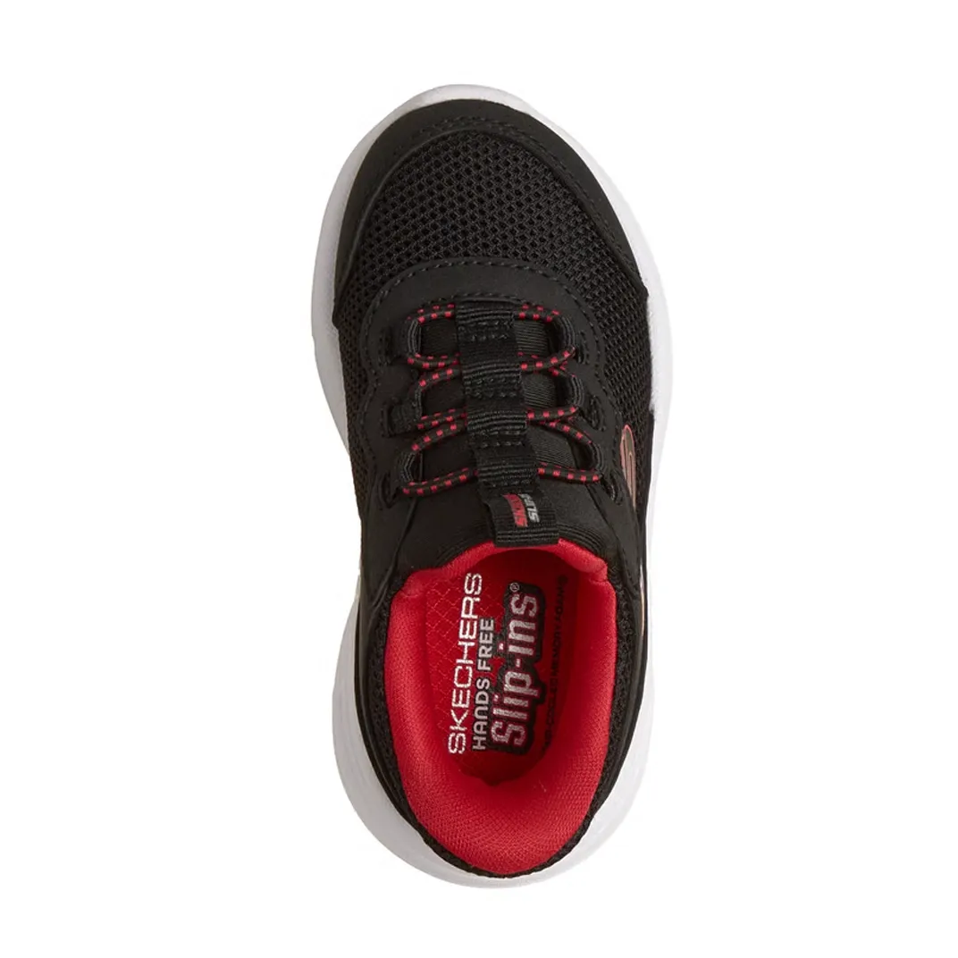 Tênis infantil Skechers Slip-ins preto em destaque para benefícios